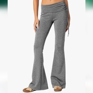 Dark Grey Fold Over Flared Bell Bottom Yoga Pants Medium
